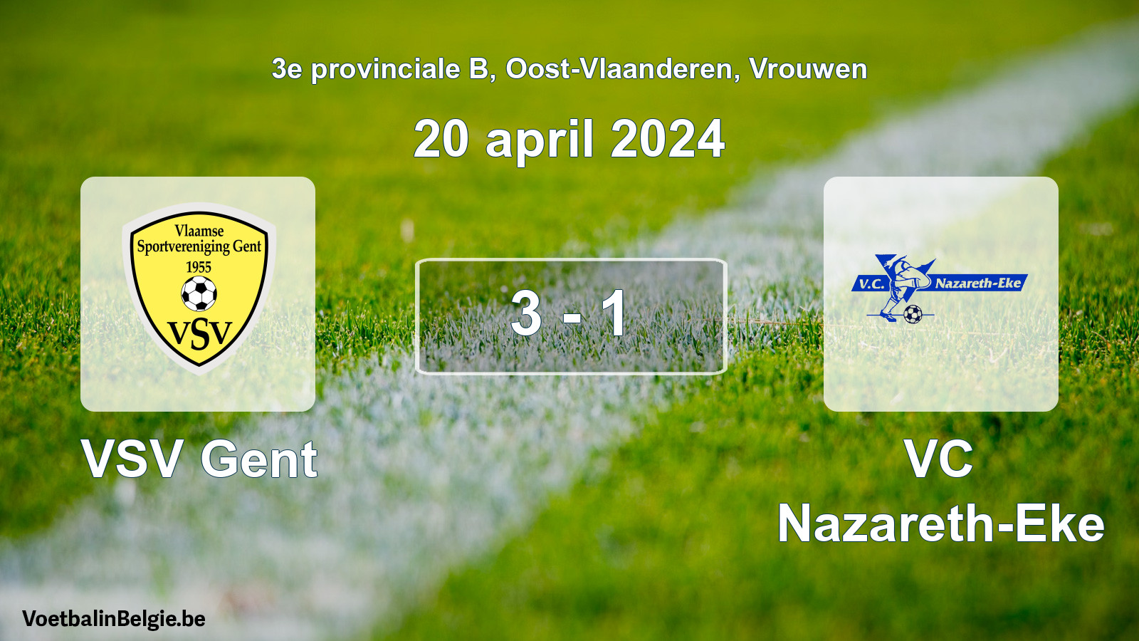 Gespeelde wedstrijd vrouwenvoetbal: VSV Gent - VC Nazareth-Eke 3 - 1 (20 april 2024)