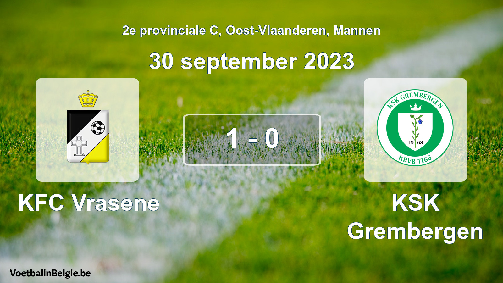 Gespeelde wedstrijd mannenvoetbal: KFC Vrasene - KSK Grembergen 1 - 0 (30 september 2023)