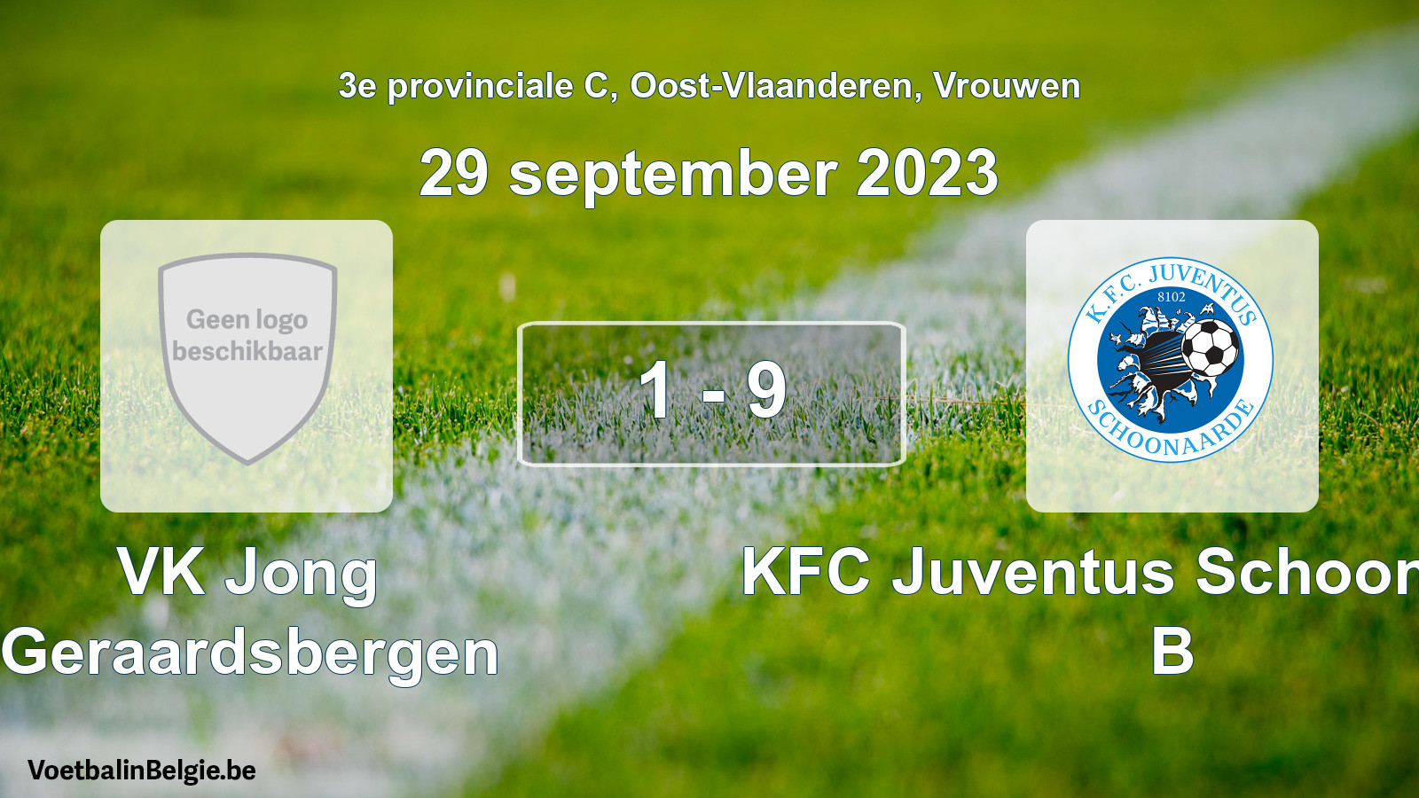 Gespeelde wedstrijd vrouwenvoetbal: VK Jong Geraardsbergen - KFC Juventus Schoonaarde B 1 - 9 (29 september 2023)