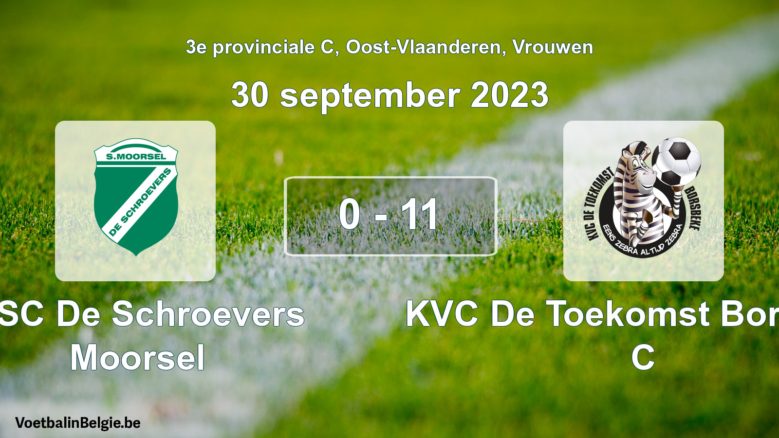 Gespeelde wedstrijd vrouwenvoetbal: KSC De Schroevers Moorsel - KVC De Toekomst Borsbeke C 0 - 11 (30 september 2023)