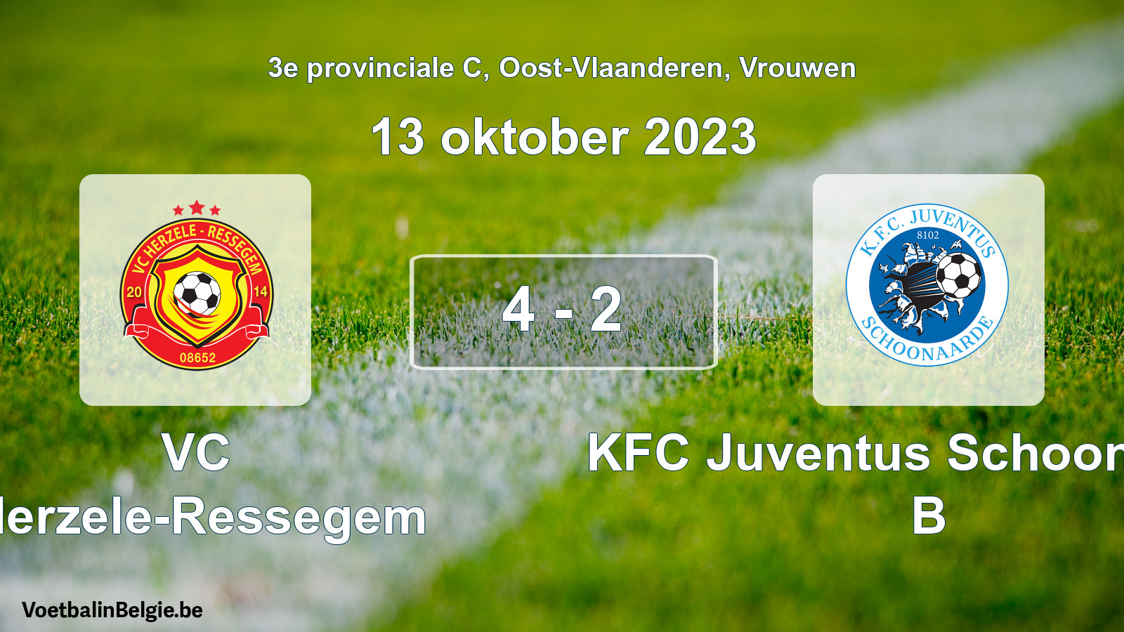 Gespeelde wedstrijd vrouwenvoetbal: VC Herzele-Ressegem - KFC Juventus Schoonaarde B 4 - 2 (13 oktober 2023)