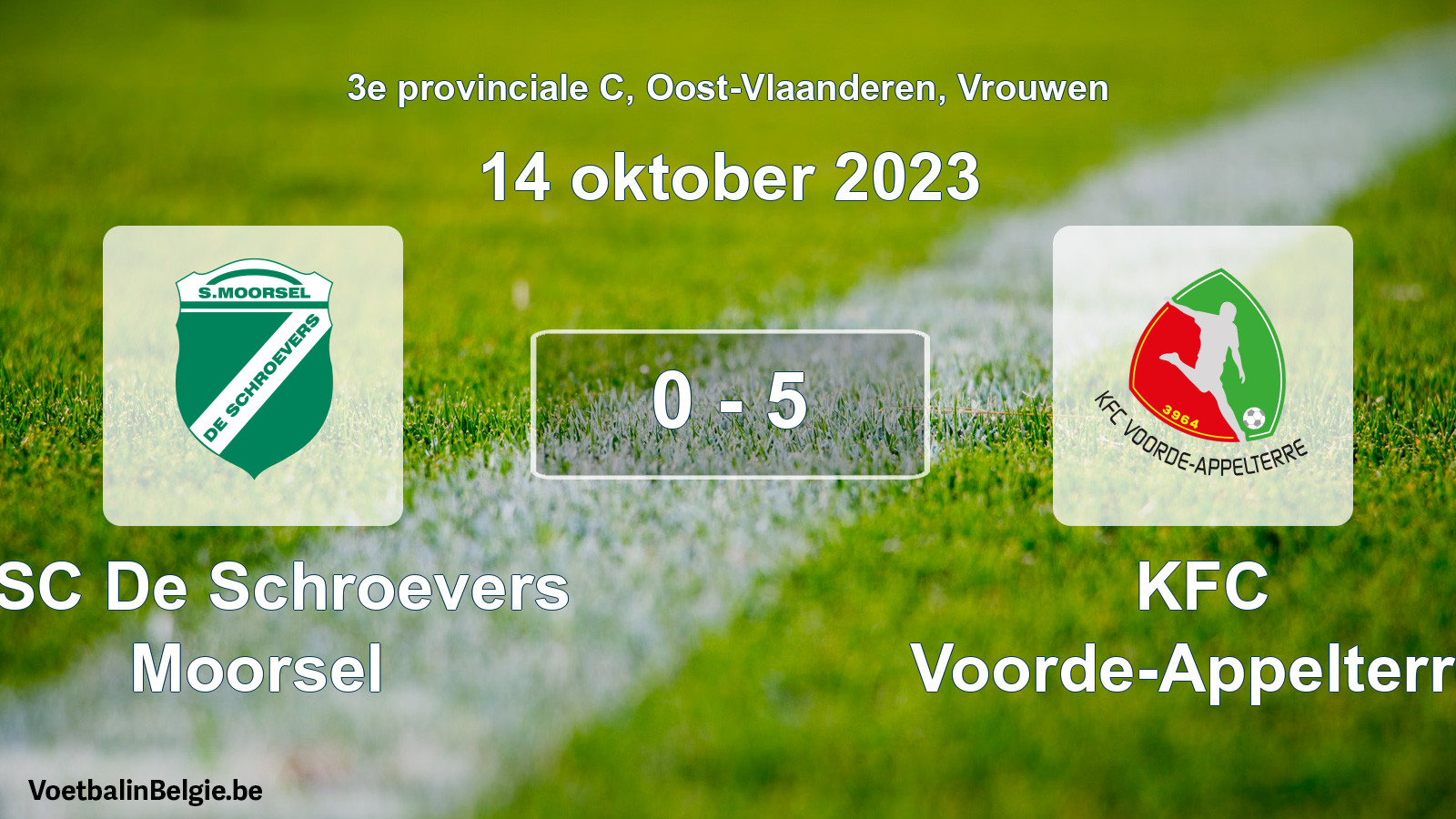 Gespeelde wedstrijd vrouwenvoetbal: KSC De Schroevers Moorsel - KFC Voorde-Appelterre 0 - 5 (14 oktober 2023)