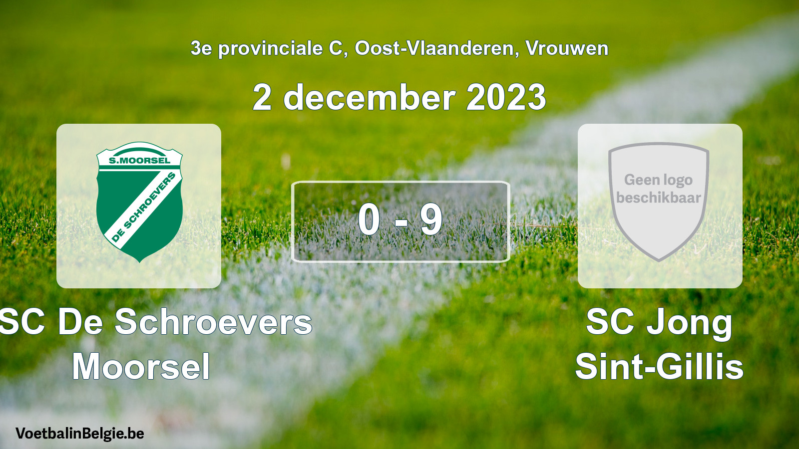 Gespeelde wedstrijd vrouwenvoetbal: KSC De Schroevers Moorsel - SC Jong Sint-Gillis 0 - 9 (2 december 2023)