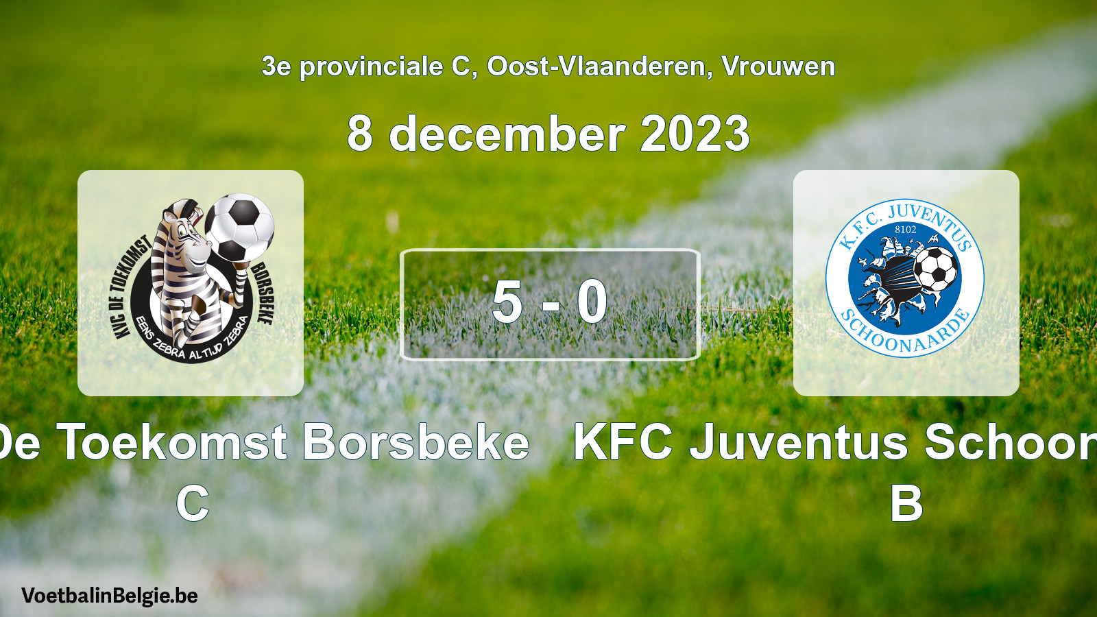 Gespeelde wedstrijd vrouwenvoetbal: KVC De Toekomst Borsbeke C - KFC Juventus Schoonaarde B 5 - 0 (8 december 2023)