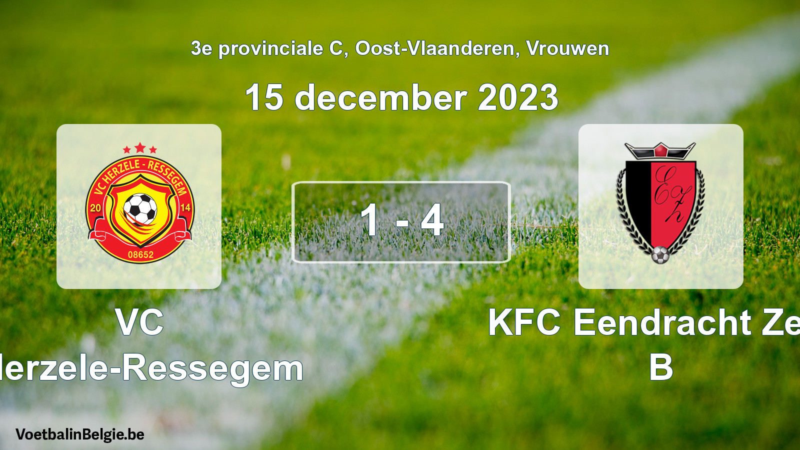 Gespeelde wedstrijd vrouwenvoetbal: VC Herzele-Ressegem - KFC Eendracht Zele B 1 - 4 (15 december 2023)