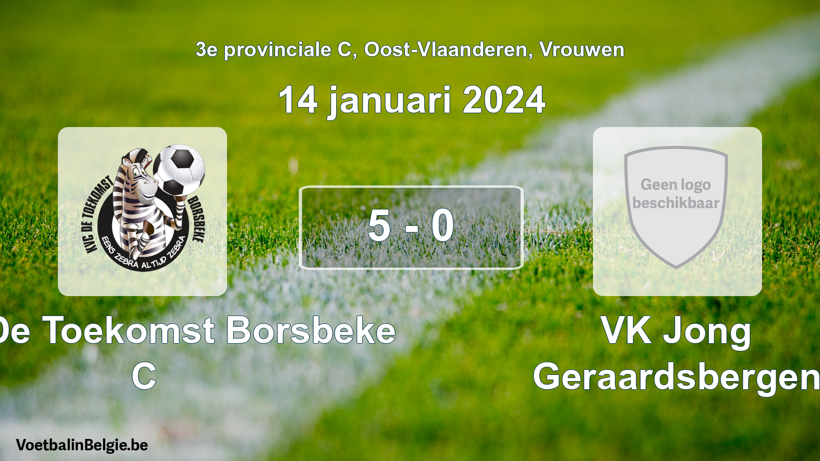 Gespeelde wedstrijd vrouwenvoetbal: KVC De Toekomst Borsbeke C - VK Jong Geraardsbergen 5 - 0 (14 januari 2024)