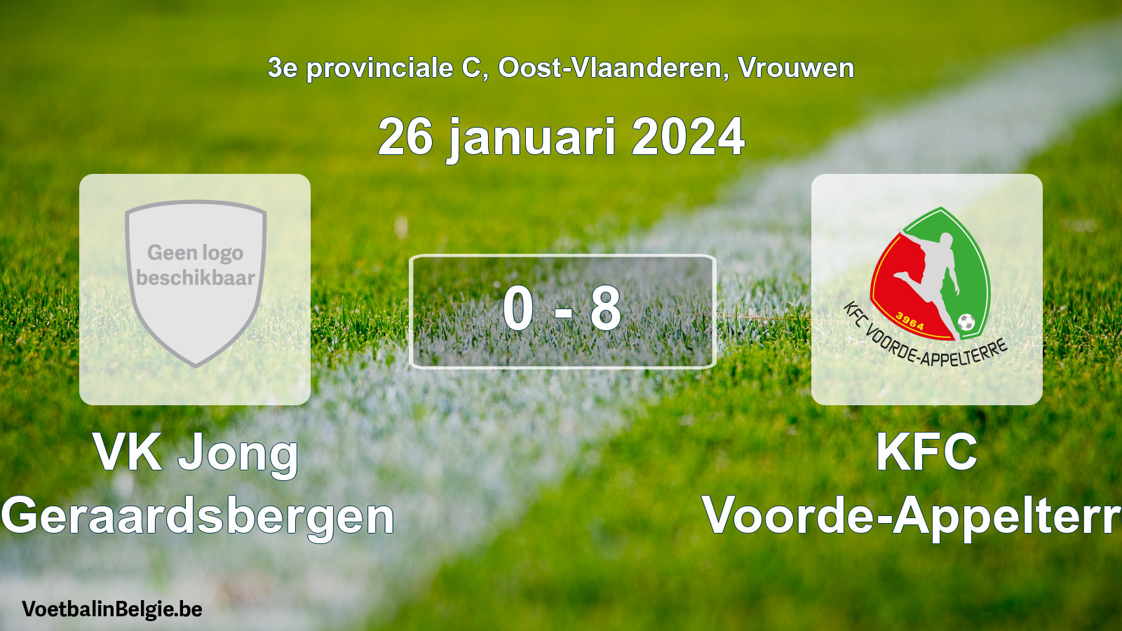 Gespeelde wedstrijd vrouwenvoetbal: VK Jong Geraardsbergen - KFC Voorde-Appelterre 0 - 8 (26 januari 2024)