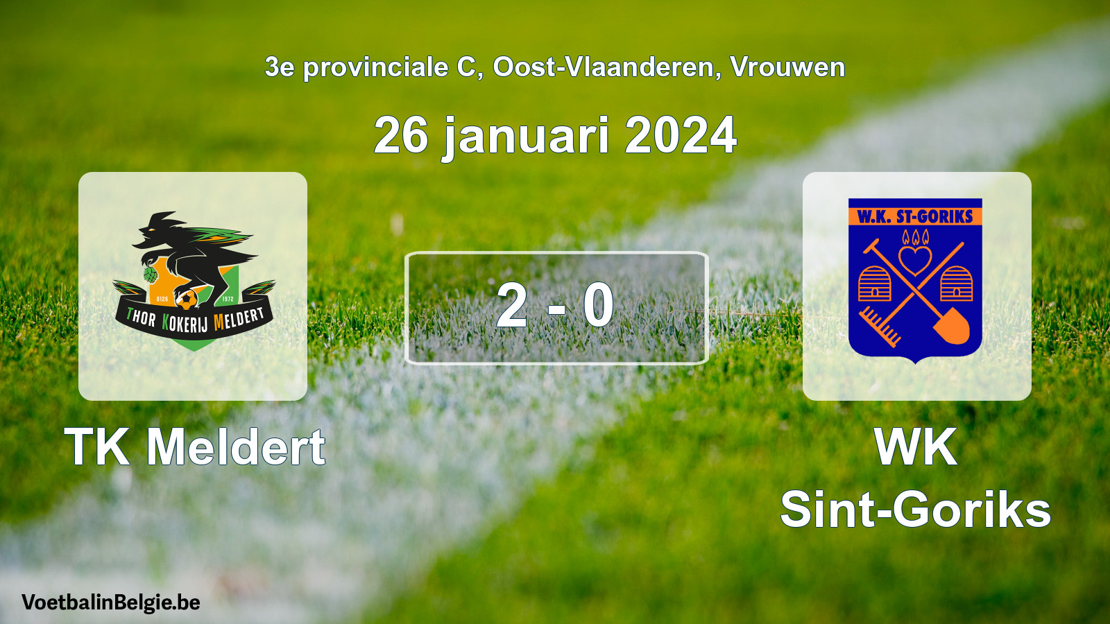 Gespeelde wedstrijd vrouwenvoetbal: TK Meldert - WK Sint-Goriks 2 - 0 (26 januari 2024)