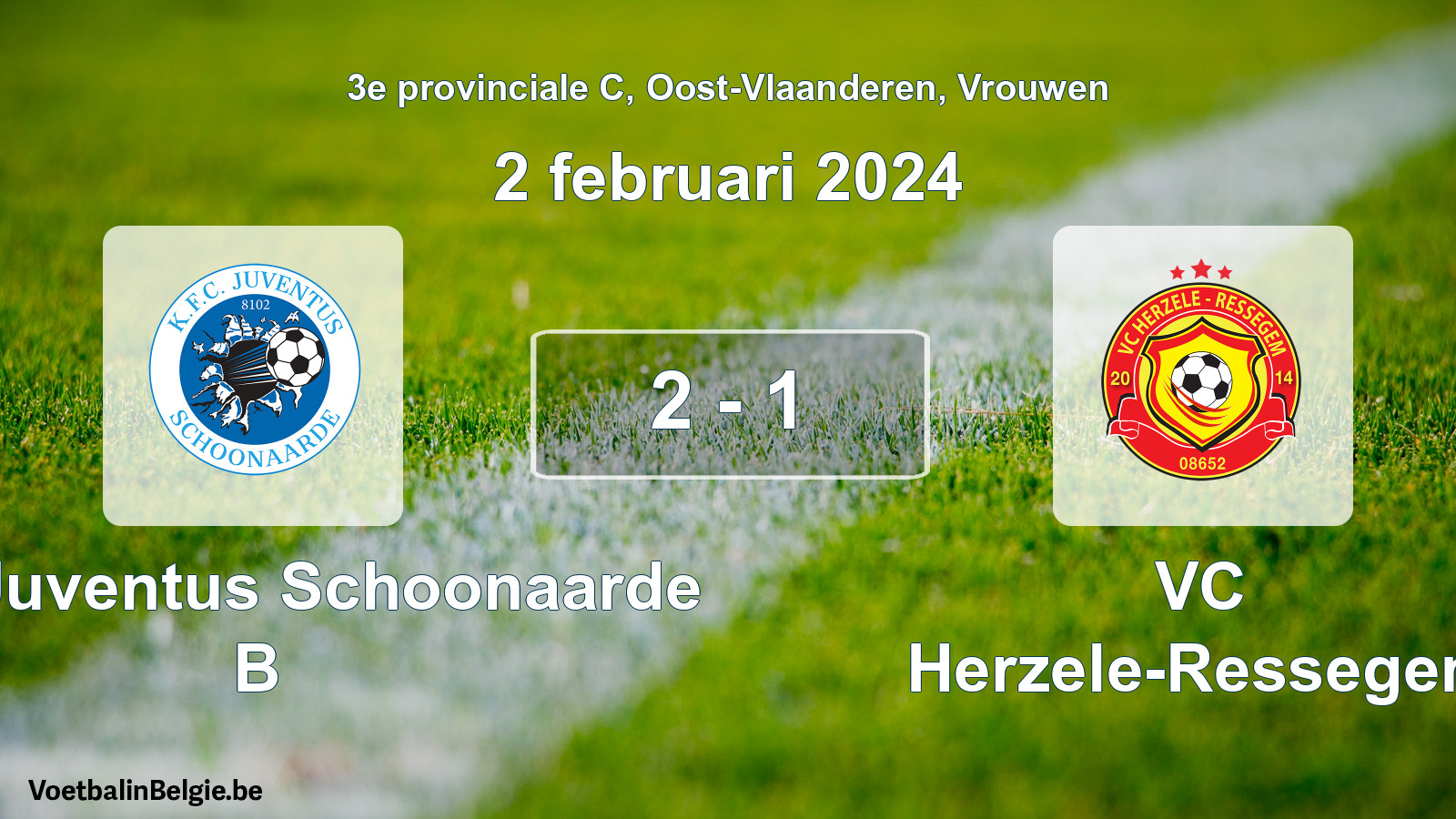 Gespeelde wedstrijd vrouwenvoetbal: KFC Juventus Schoonaarde B - VC Herzele-Ressegem 2 - 1 (2 februari 2024)