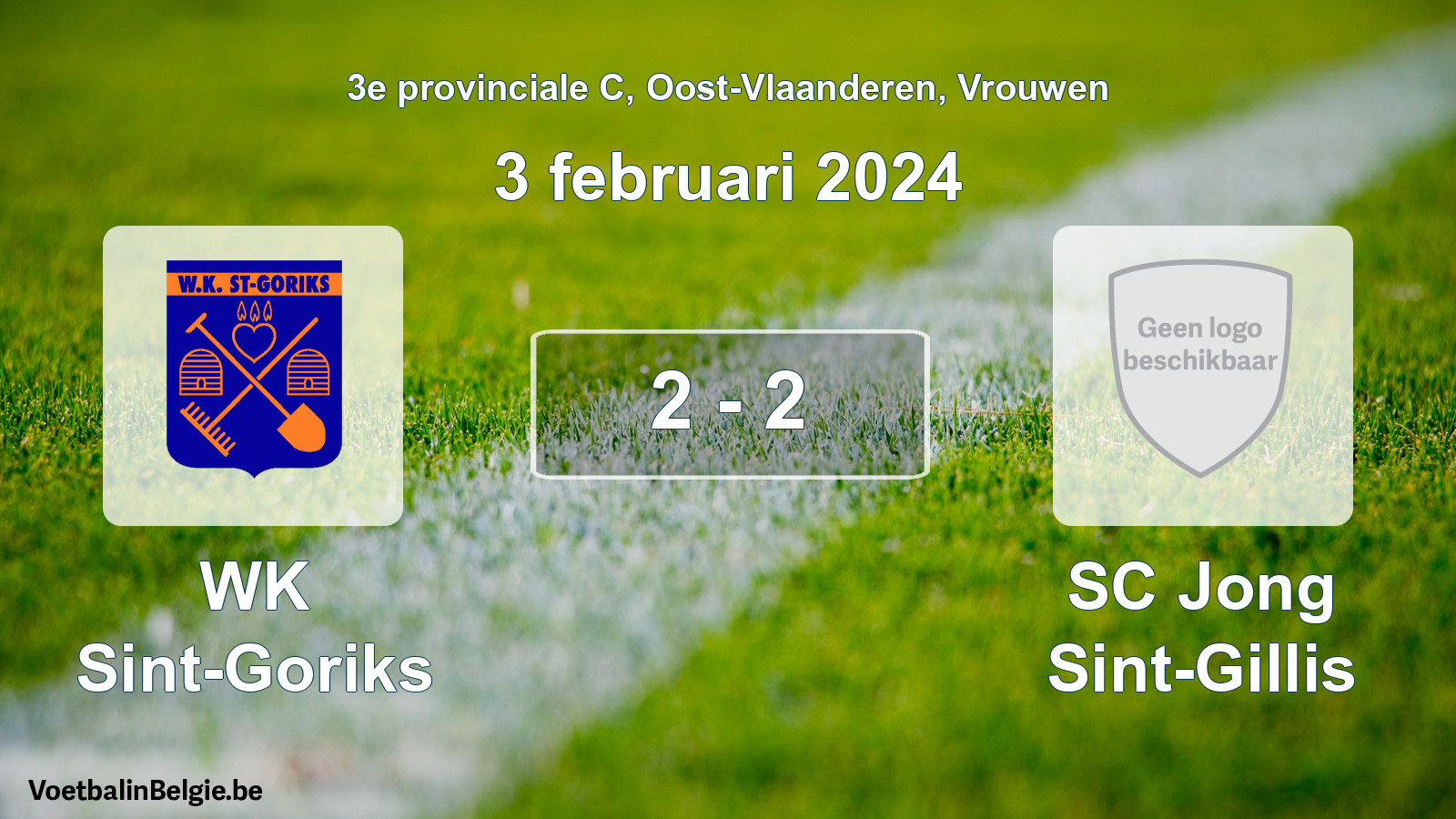 Gespeelde wedstrijd vrouwenvoetbal: WK Sint-Goriks - SC Jong Sint-Gillis 2 - 2 (3 februari 2024)