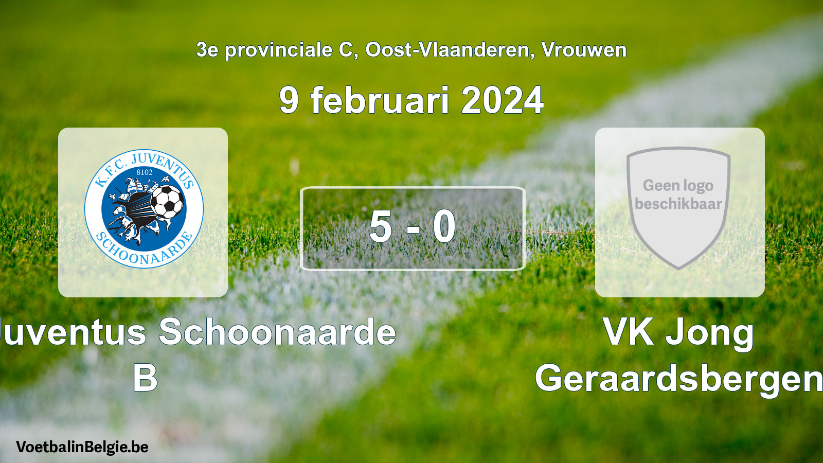 Gespeelde wedstrijd vrouwenvoetbal: KFC Juventus Schoonaarde B - VK Jong Geraardsbergen 5 - 0 (9 februari 2024)