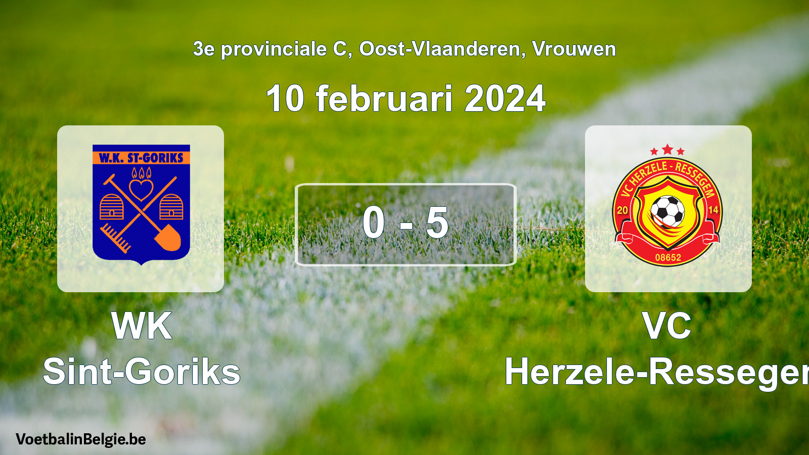 Gespeelde wedstrijd vrouwenvoetbal: WK Sint-Goriks - VC Herzele-Ressegem 0 - 5 (10 februari 2024)