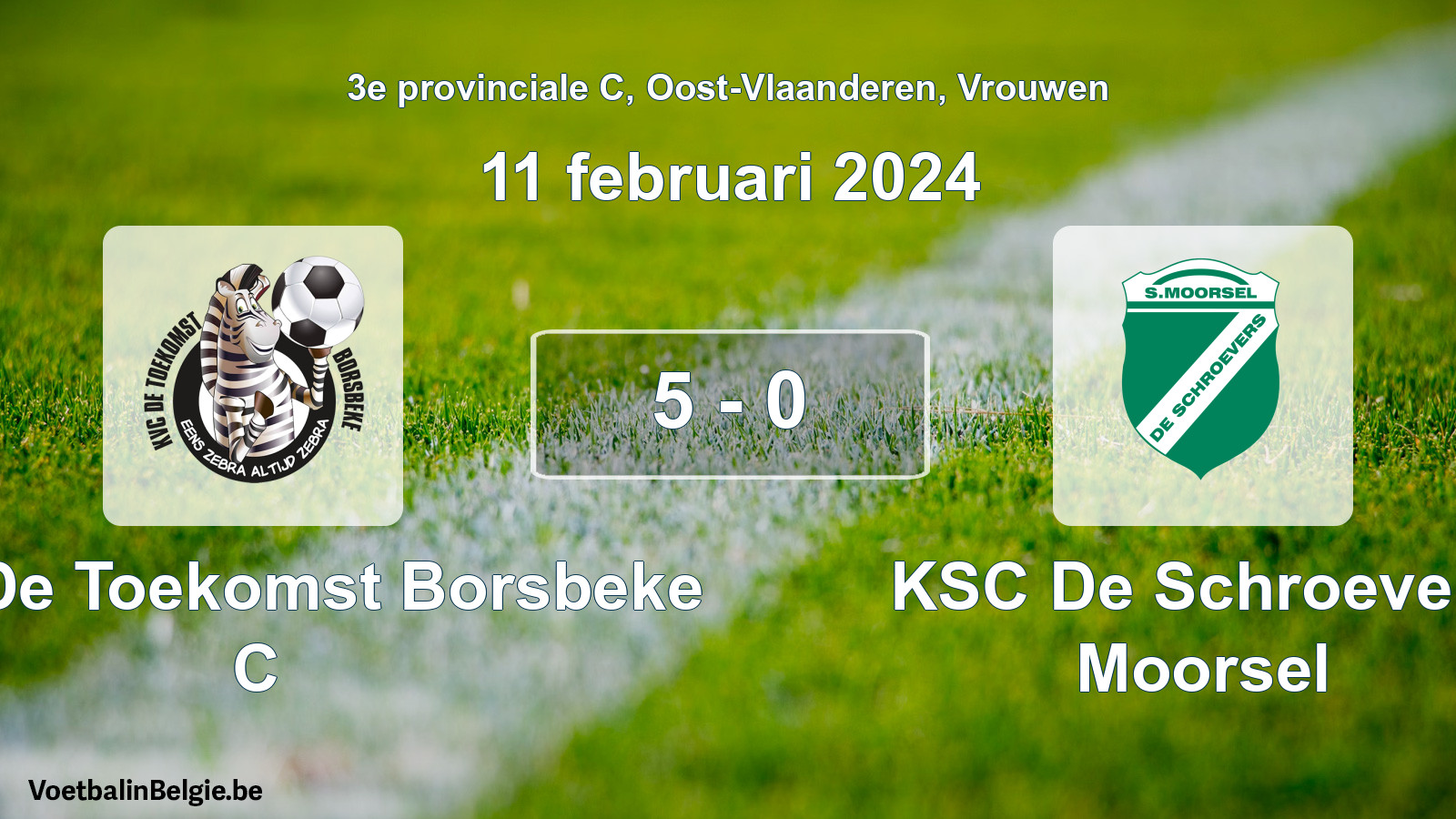 Played match women football: KVC De Toekomst Borsbeke C - KSC De Schroevers Moorsel 5 - 0 (11 February 2024)