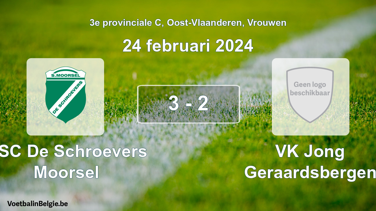 Gespeelde wedstrijd vrouwenvoetbal: KSC De Schroevers Moorsel - VK Jong Geraardsbergen 3 - 2 (24 februari 2024)
