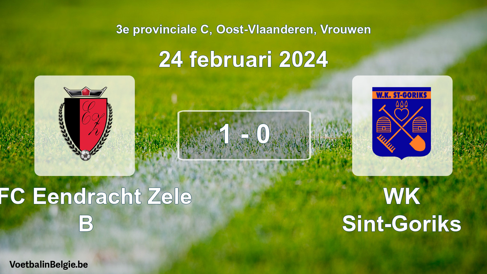 Gespeelde wedstrijd vrouwenvoetbal: KFC Eendracht Zele B - WK Sint-Goriks 1 - 0 (24 februari 2024)