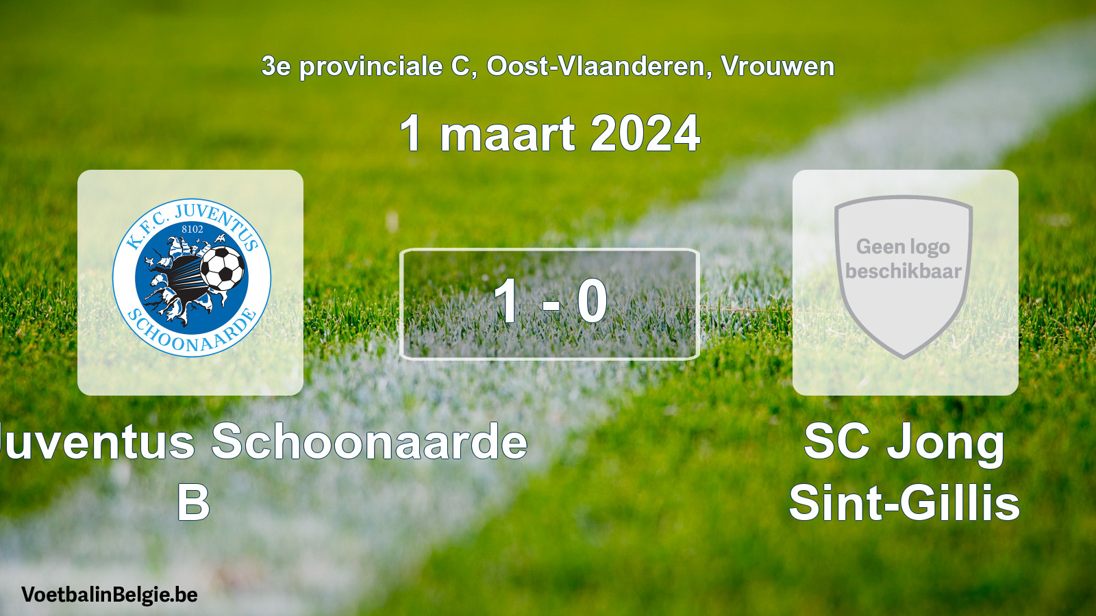 Gespeelde wedstrijd vrouwenvoetbal: KFC Juventus Schoonaarde B - SC Jong Sint-Gillis 1 - 0 (1 maart 2024)