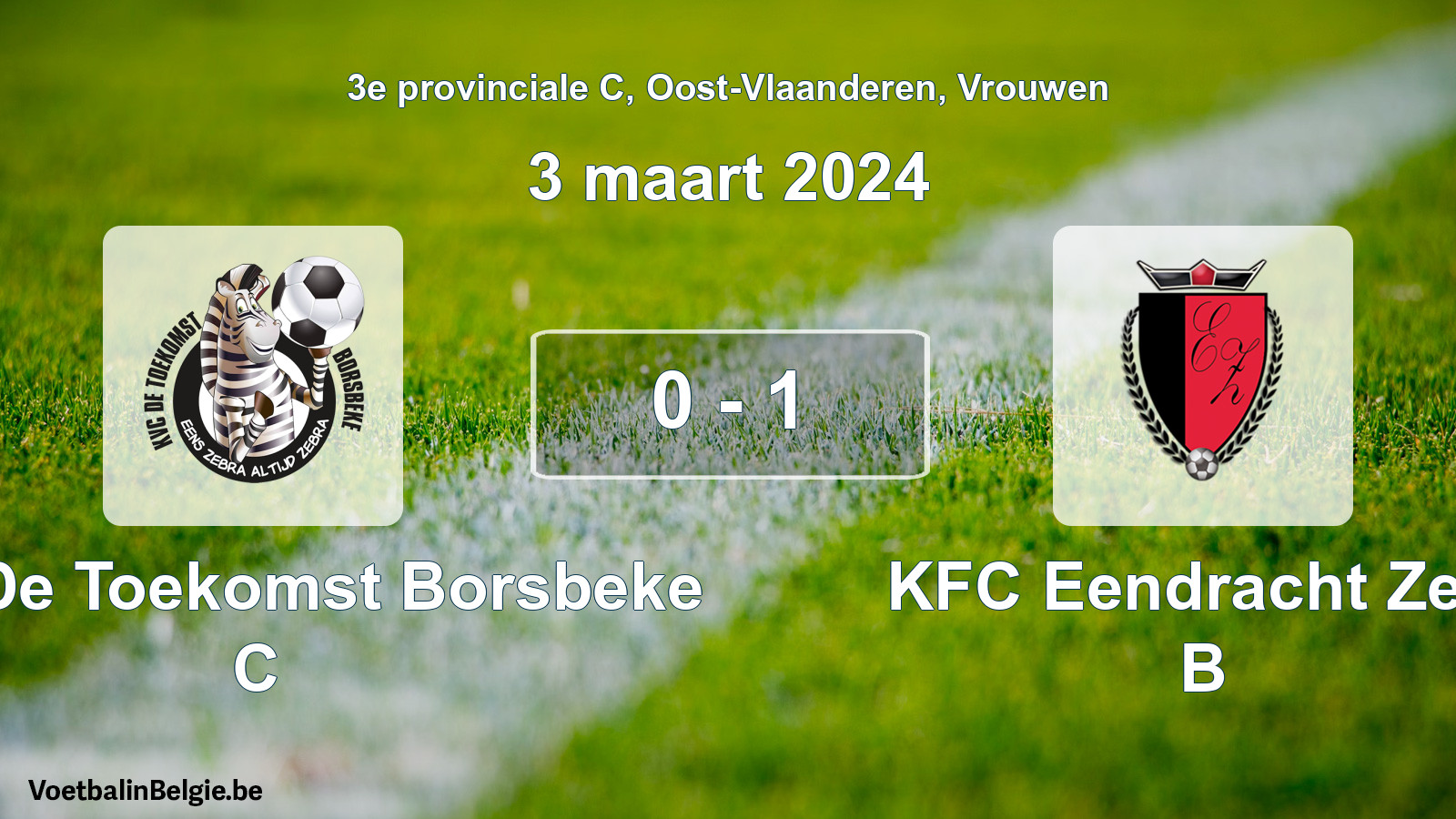 Gespeelde wedstrijd vrouwenvoetbal: KVC De Toekomst Borsbeke C - KFC Eendracht Zele B 0 - 1 (3 maart 2024)