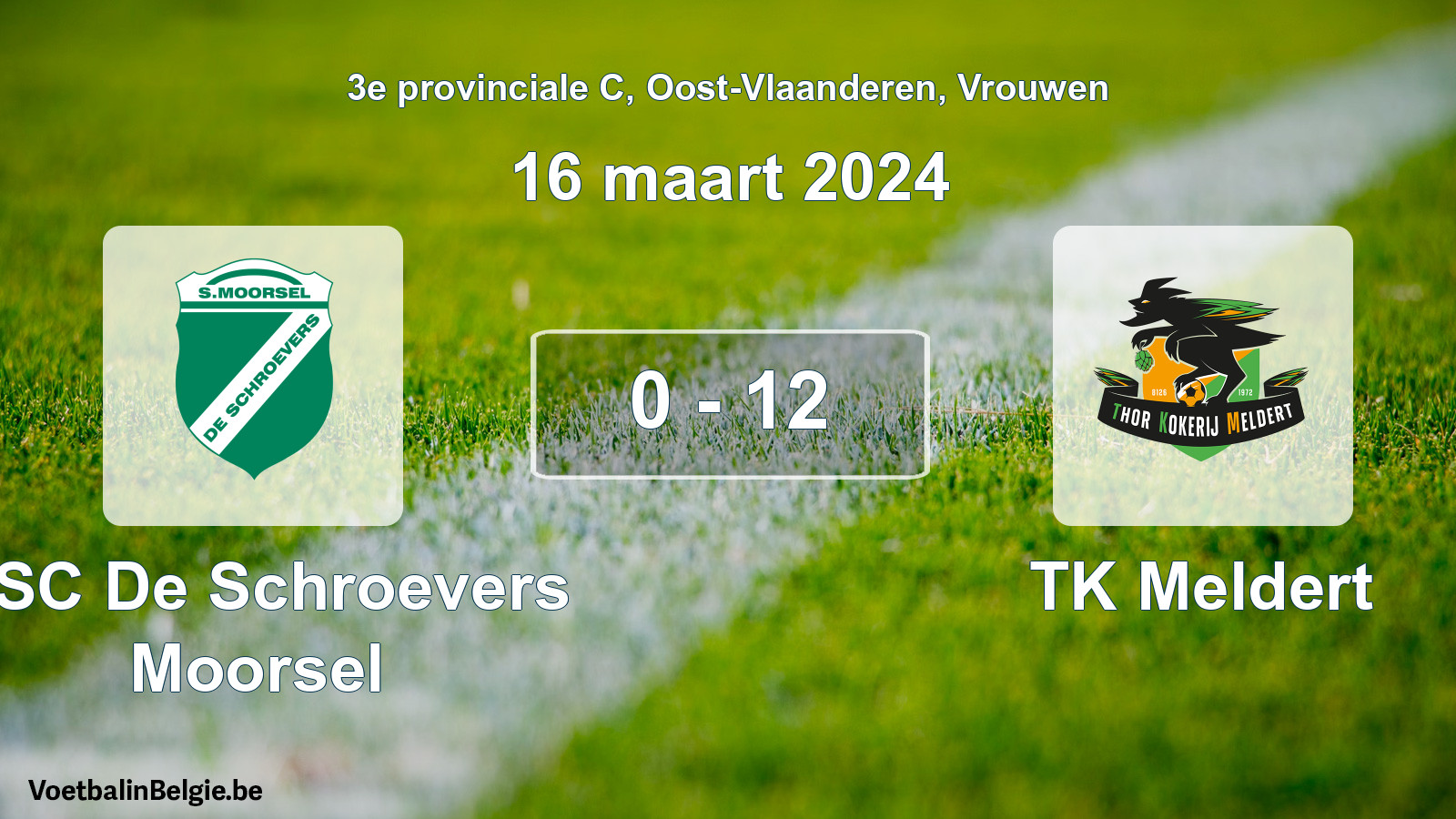 Gespeelde wedstrijd vrouwenvoetbal: KSC De Schroevers Moorsel - TK Meldert 0 - 12 (16 maart 2024)
