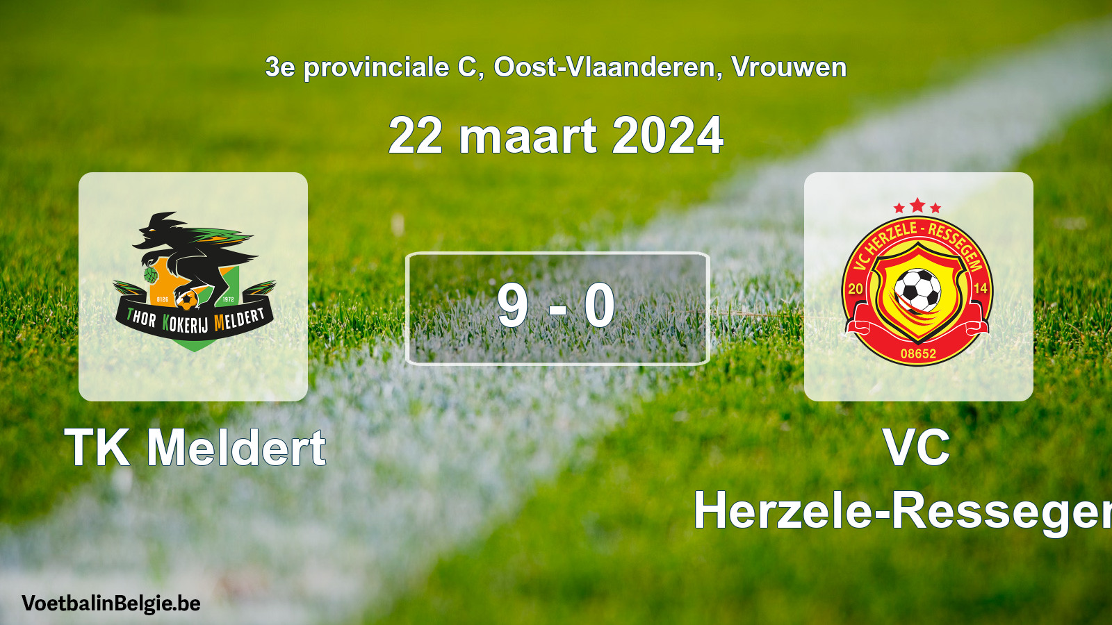 Gespeelde wedstrijd vrouwenvoetbal: TK Meldert - VC Herzele-Ressegem 9 - 0 (22 maart 2024)