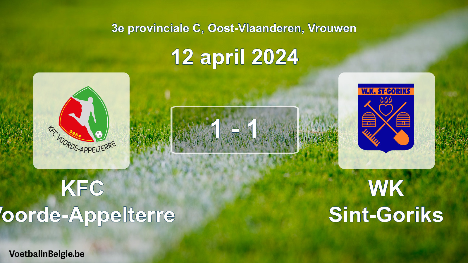 Gespeelde wedstrijd vrouwenvoetbal: KFC Voorde-Appelterre - WK Sint-Goriks 1 - 1 (12 april 2024)