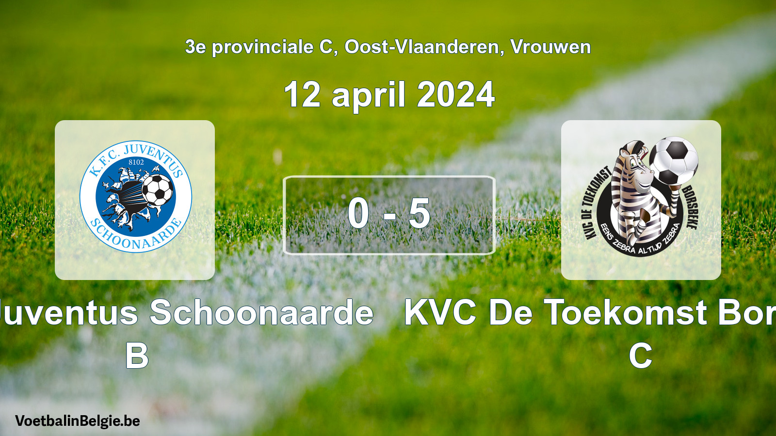 Gespeelde wedstrijd vrouwenvoetbal: KFC Juventus Schoonaarde B - KVC De Toekomst Borsbeke C 0 - 5 (12 april 2024)