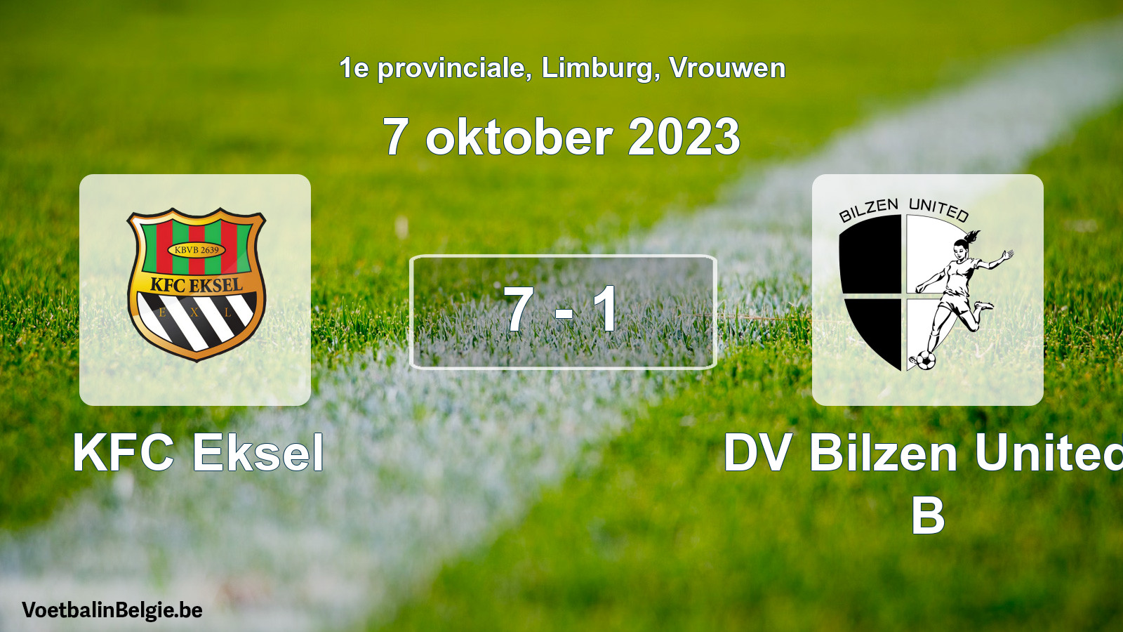 Gespeelde wedstrijd vrouwenvoetbal: KFC Eksel - DV Bilzen United B 7 - 1 (7 oktober 2023)