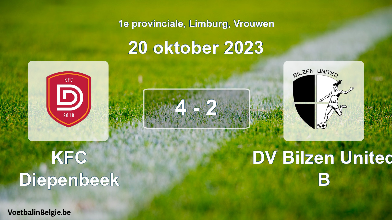 Gespeelde wedstrijd vrouwenvoetbal: KFC Diepenbeek - DV Bilzen United B 4 - 2 (20 oktober 2023)