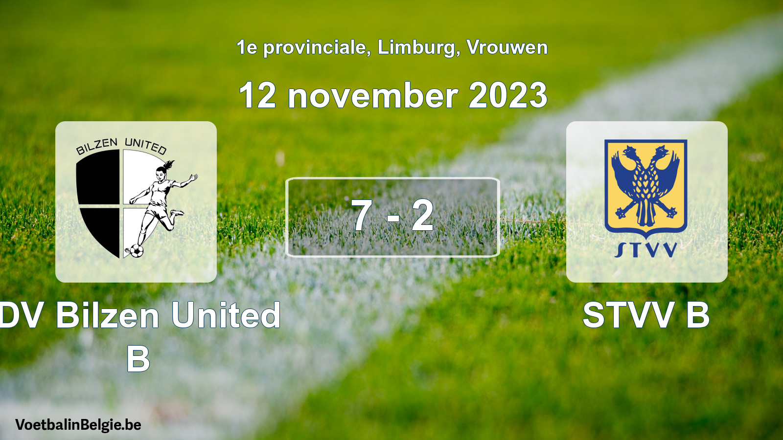 Gespeelde wedstrijd vrouwenvoetbal: DV Bilzen United B - STVV B 7 - 2 (12 november 2023)