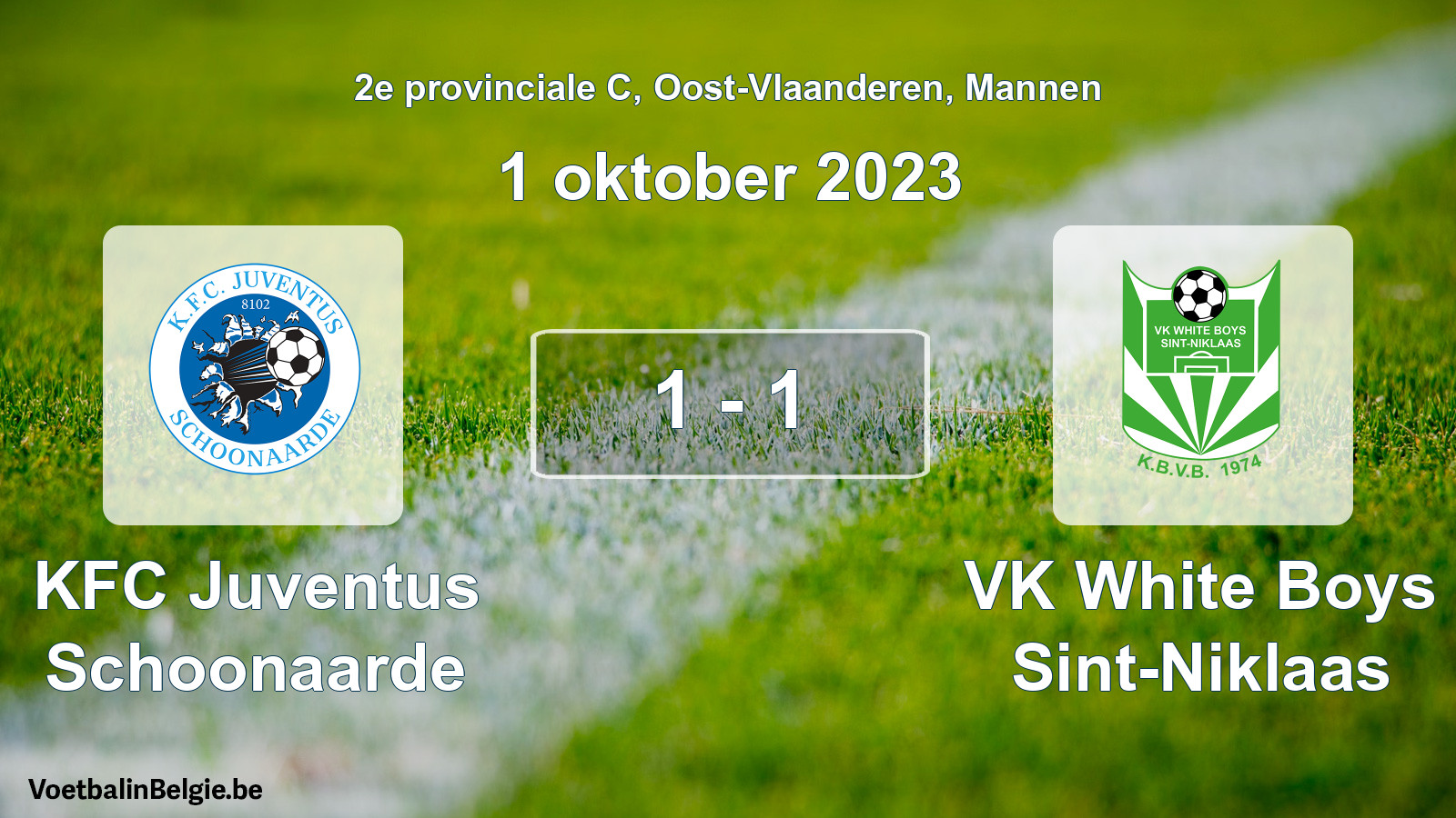 Played match men football: KFC Juventus Schoonaarde - VK White Boys Sint-Niklaas 1 - 1 (1 October 2023)