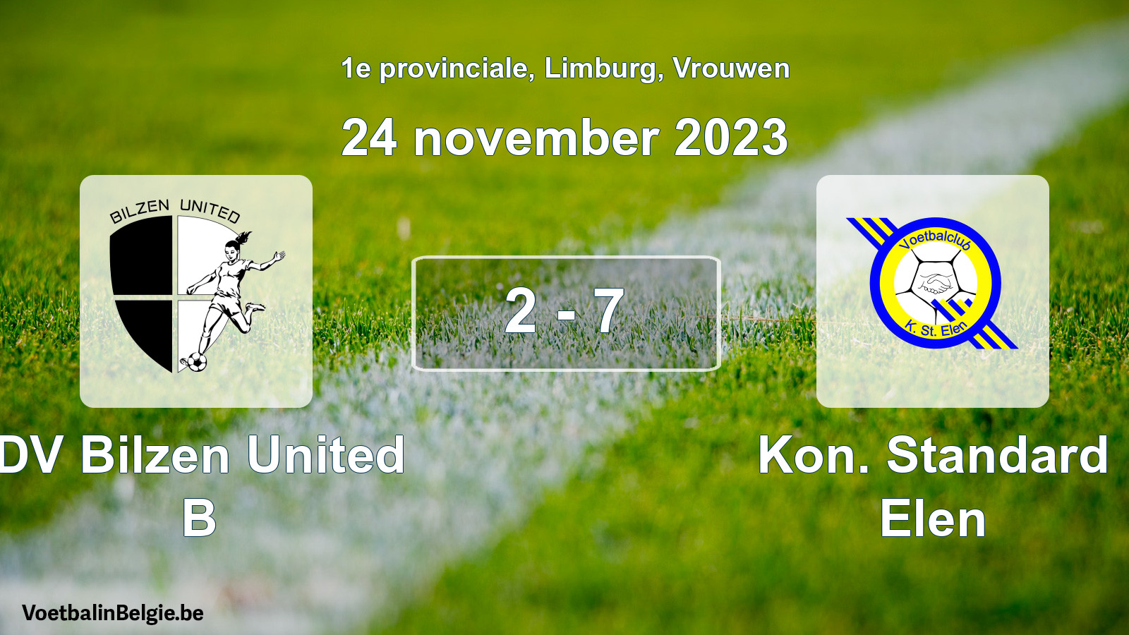 Gespeelde wedstrijd vrouwenvoetbal: DV Bilzen United B - Kon. Standard Elen 2 - 7 (24 november 2023)
