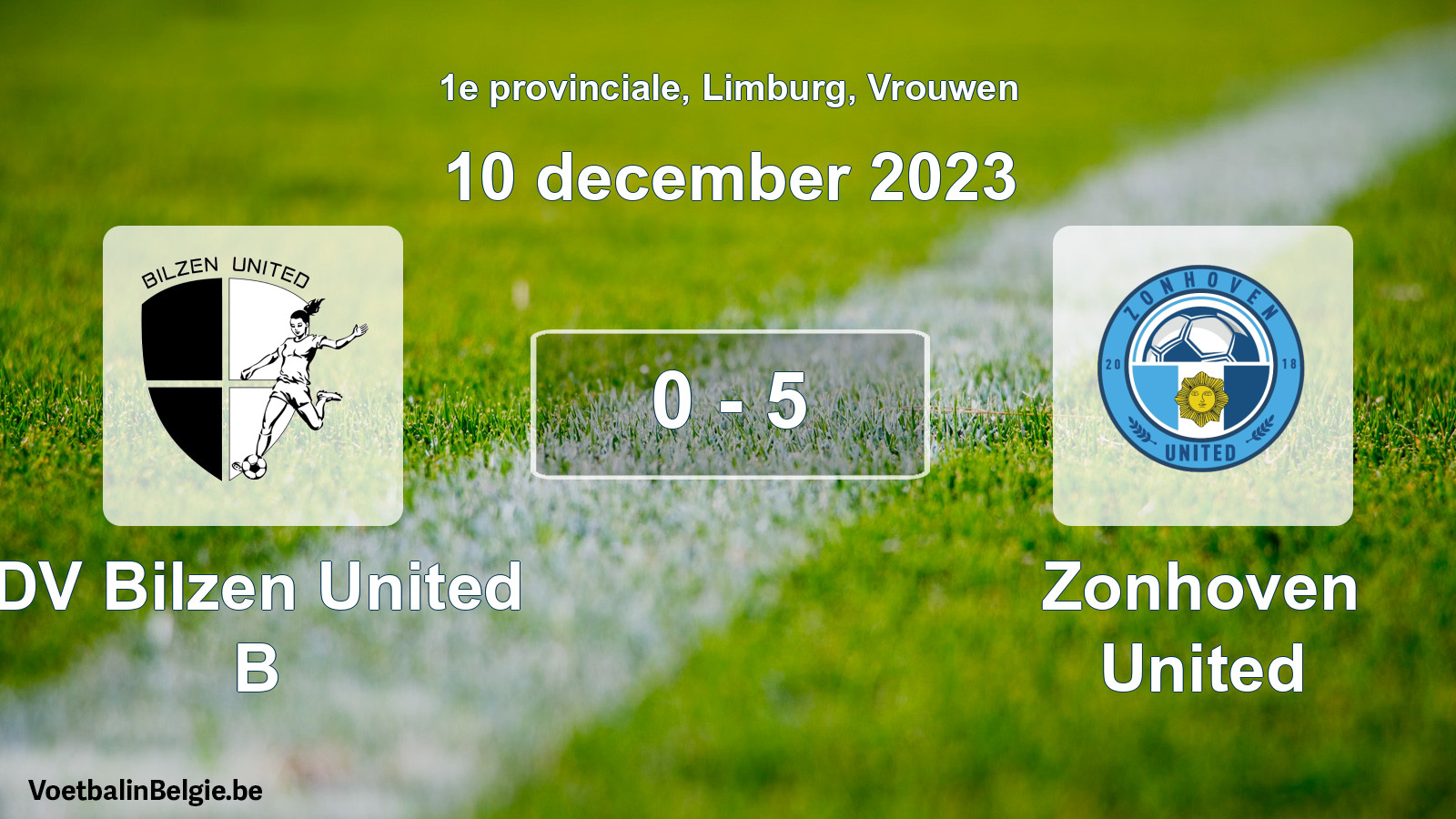 Gespeelde wedstrijd vrouwenvoetbal: DV Bilzen United B - Zonhoven United 0 - 5 (10 december 2023)