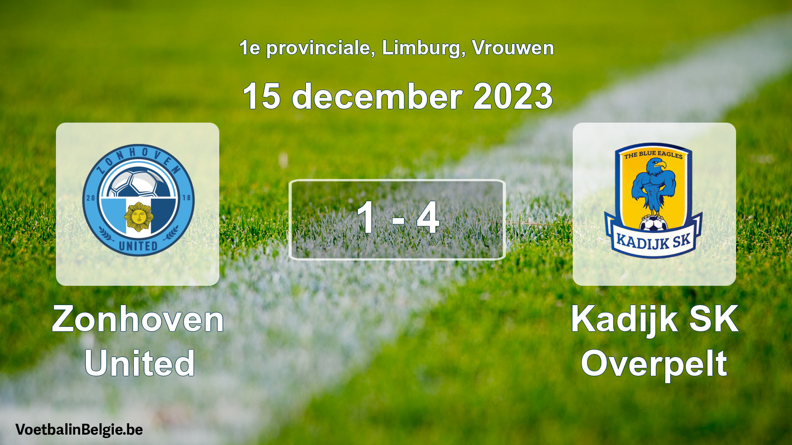 Gespeelde wedstrijd vrouwenvoetbal: Zonhoven United - Kadijk SK Overpelt 1 - 4 (15 december 2023)
