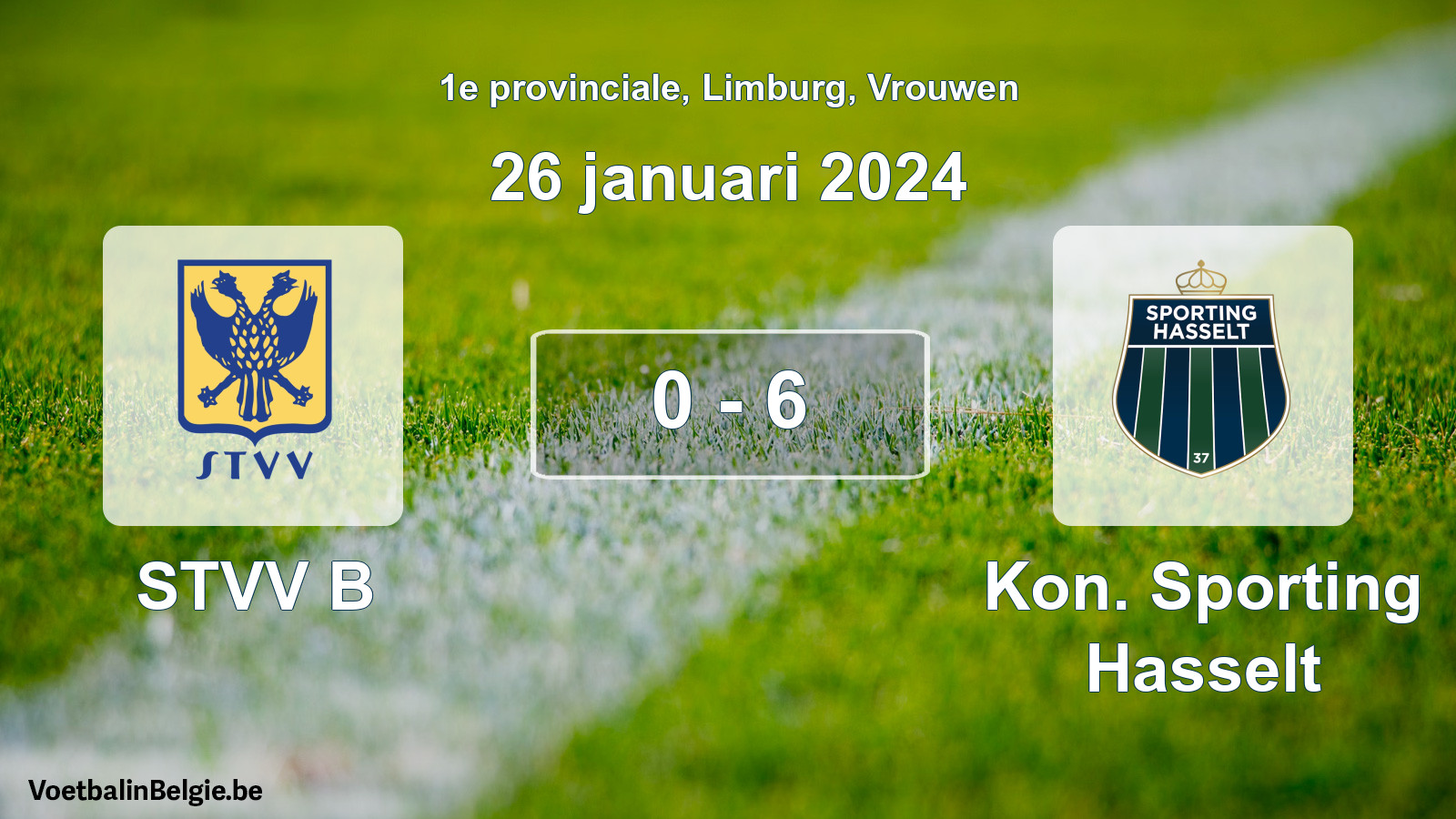 Gespeelde wedstrijd vrouwenvoetbal: STVV B - Kon. Sporting Hasselt 0 - 6 (26 januari 2024)