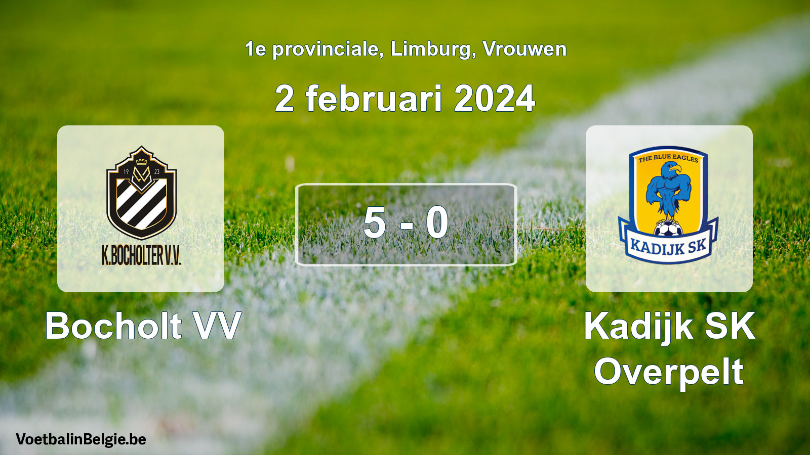 Gespeelde wedstrijd vrouwenvoetbal: Bocholt VV - Kadijk SK Overpelt 5 - 0 (2 februari 2024)