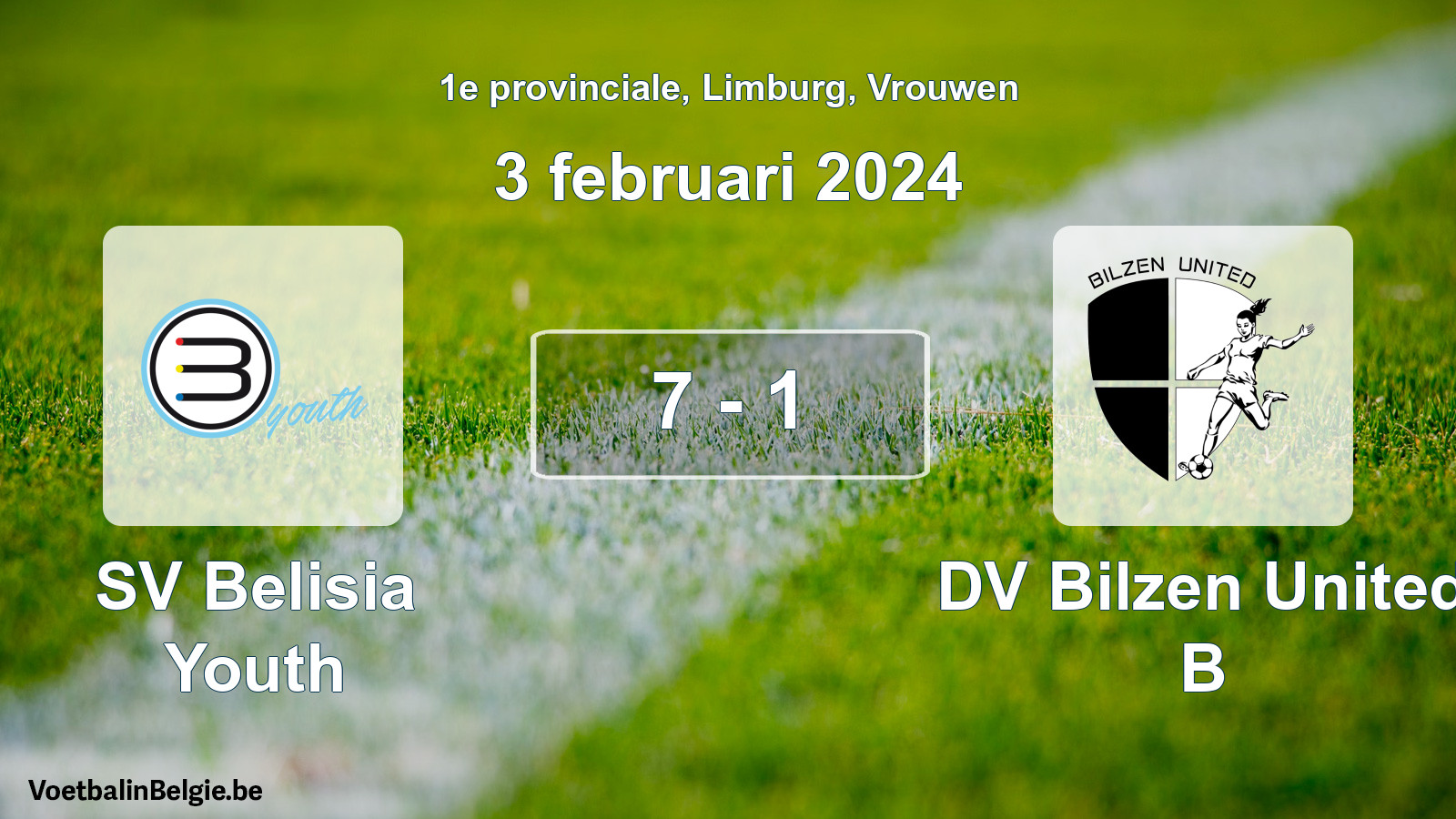 Gespieltes Spiel frauen-Fußball: SV Belisia Youth - DV Bilzen United B 7 - 1 (3 Februar 2024)