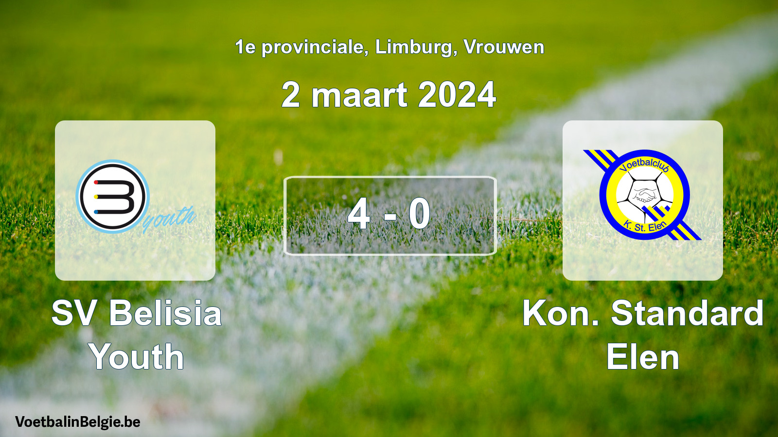Gespeelde wedstrijd vrouwenvoetbal: SV Belisia Youth - Kon. Standard Elen 4 - 0 (2 maart 2024)