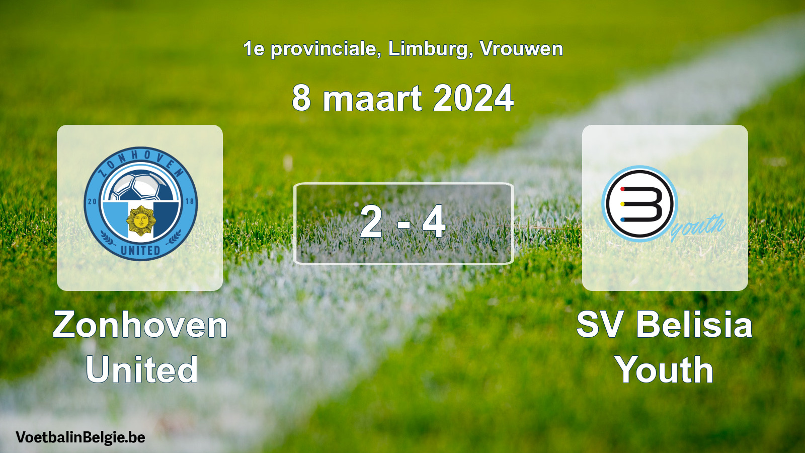 Gespeelde wedstrijd vrouwenvoetbal: Zonhoven United - SV Belisia Youth 2 - 4 (8 maart 2024)