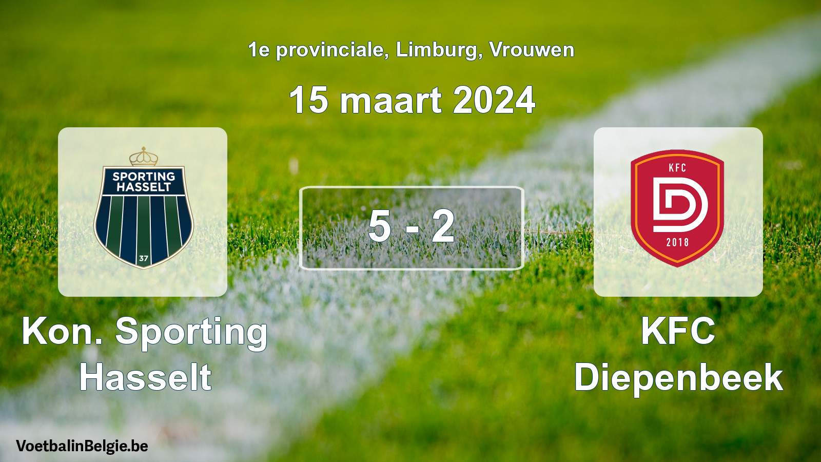 Gespeelde wedstrijd vrouwenvoetbal: Kon. Sporting Hasselt - KFC Diepenbeek 5 - 2 (15 maart 2024)