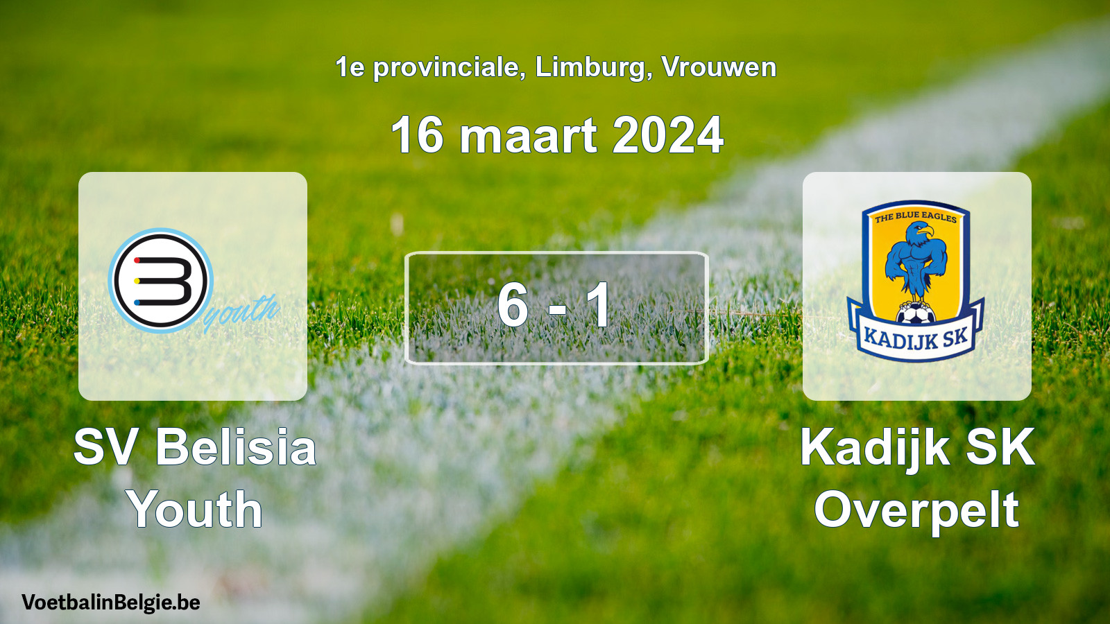 Gespeelde wedstrijd vrouwenvoetbal: SV Belisia Youth - Kadijk SK Overpelt 6 - 1 (16 maart 2024)