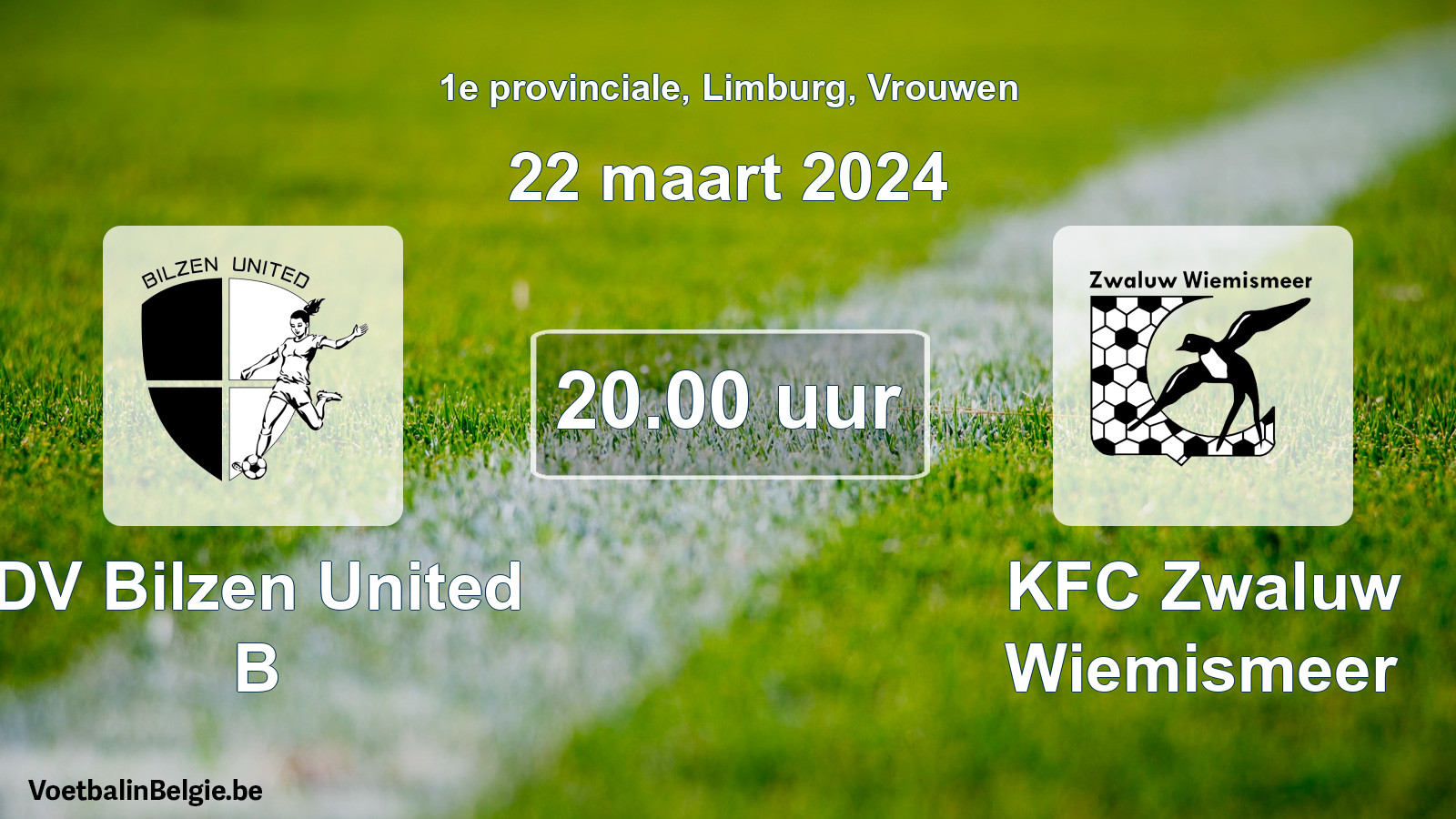 Scheduled match women football: DV Bilzen United B - KFC Zwaluw Wiemismeer (22 March 2024)