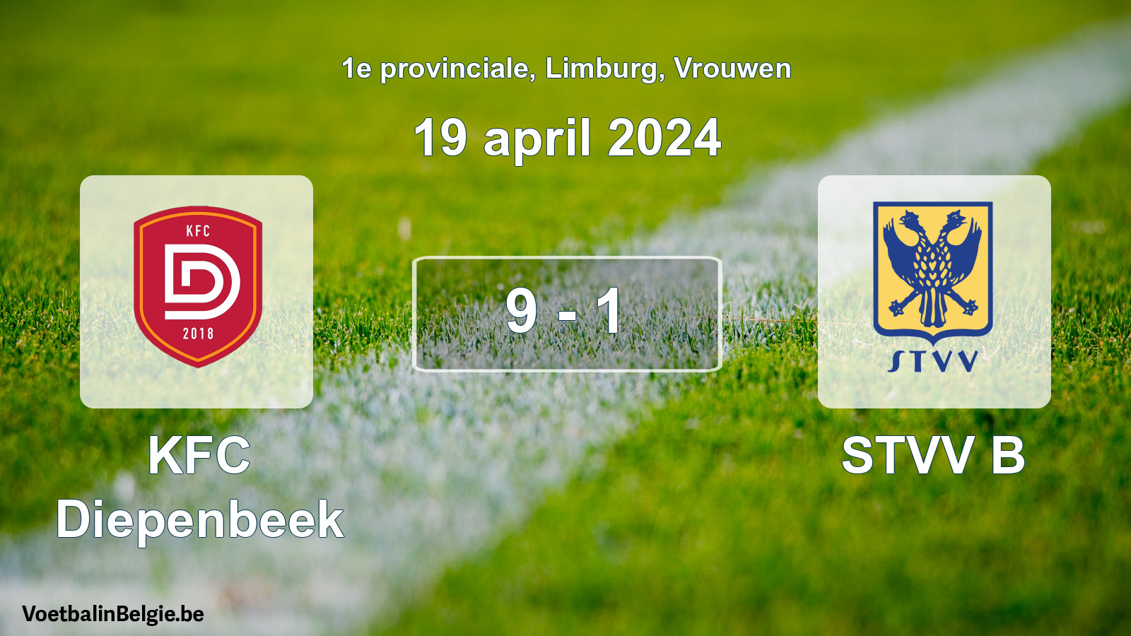 Gespeelde wedstrijd vrouwenvoetbal: KFC Diepenbeek - STVV B 9 - 1 (19 april 2024)