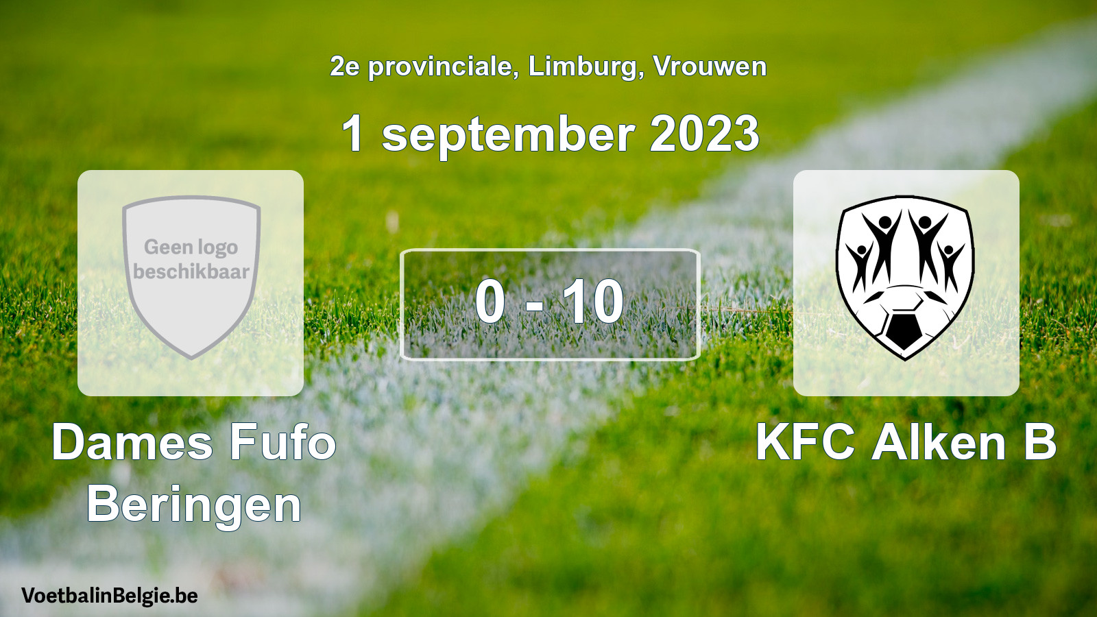 Gespeelde wedstrijd vrouwenvoetbal: Dames Fufo Beringen - KFC Alken B 0 - 10 (1 september 2023)