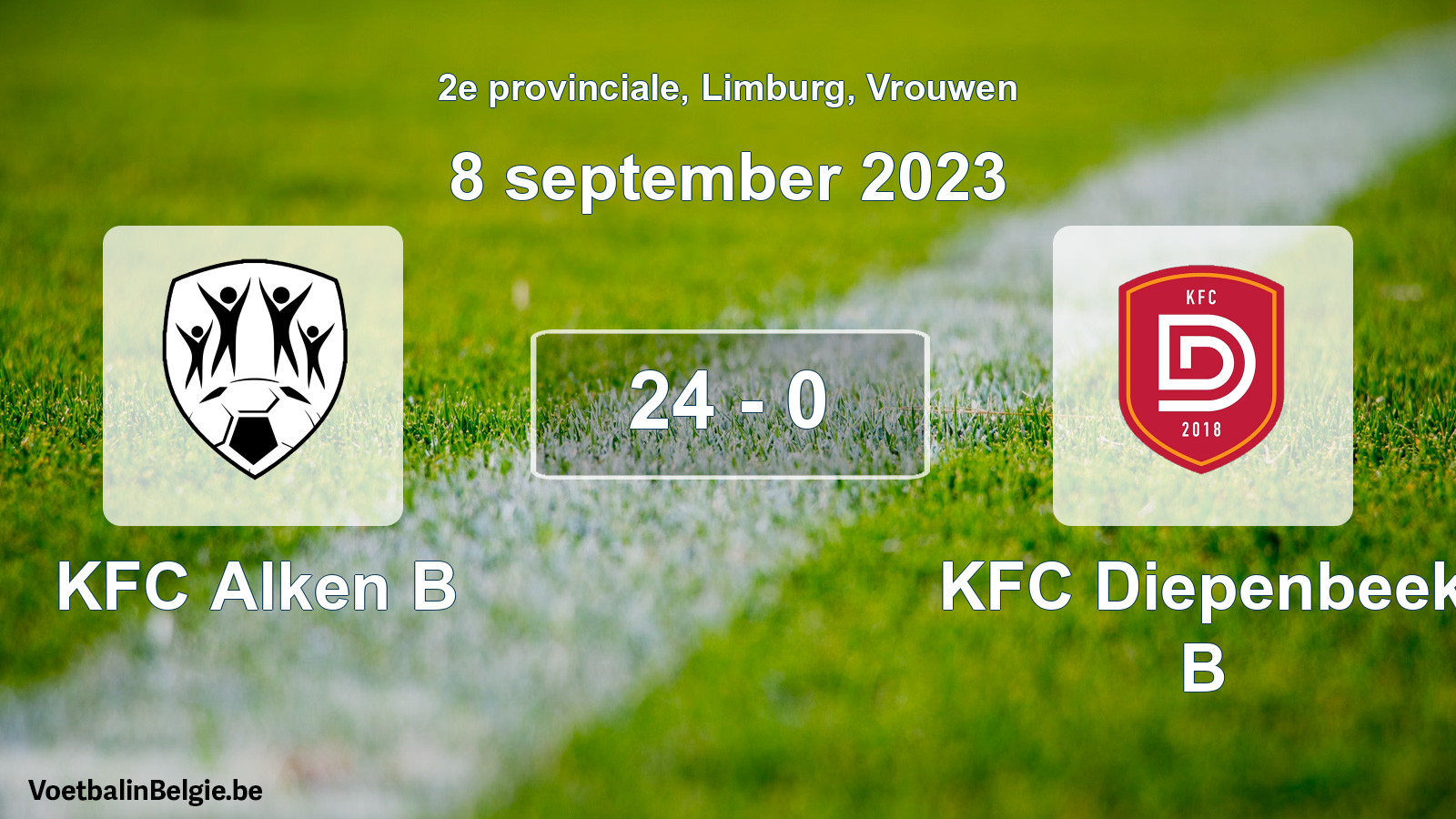 Gespeelde wedstrijd vrouwenvoetbal: KFC Alken B - KFC Diepenbeek B 24 - 0 (8 september 2023)