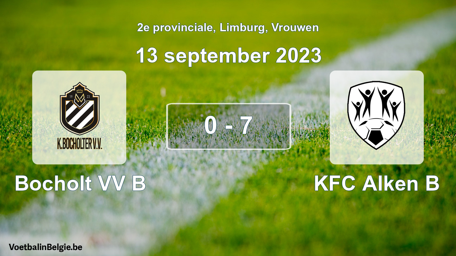 Gespeelde wedstrijd vrouwenvoetbal: Bocholt VV B - KFC Alken B 0 - 7 (13 september 2023)