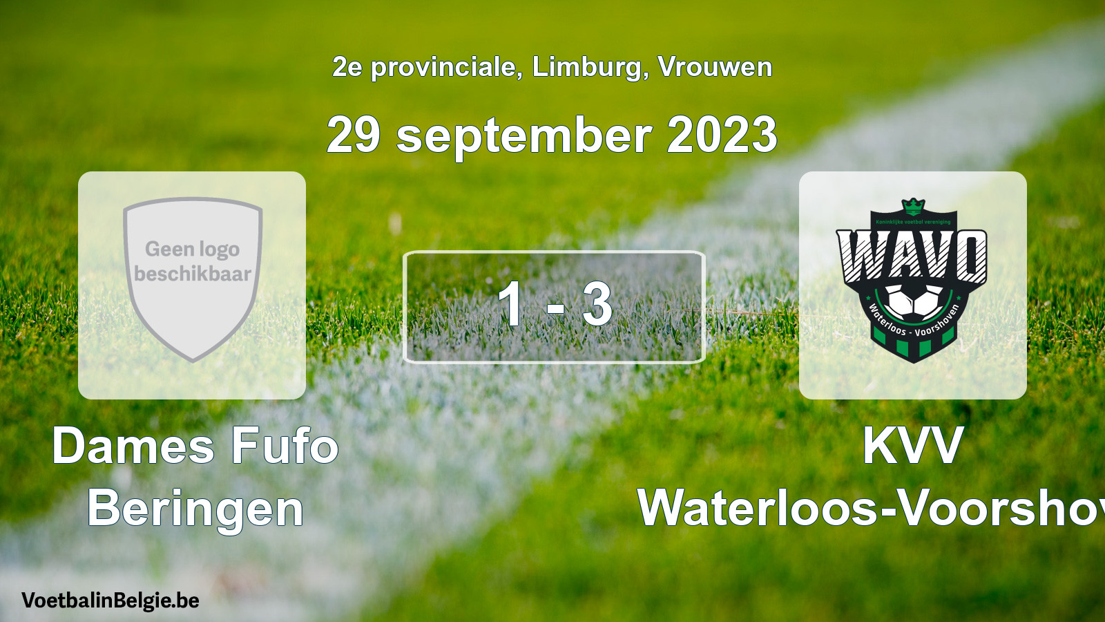 Gespeelde wedstrijd vrouwenvoetbal: Dames Fufo Beringen - KVV Waterloos-Voorshoven 1 - 3 (29 september 2023)