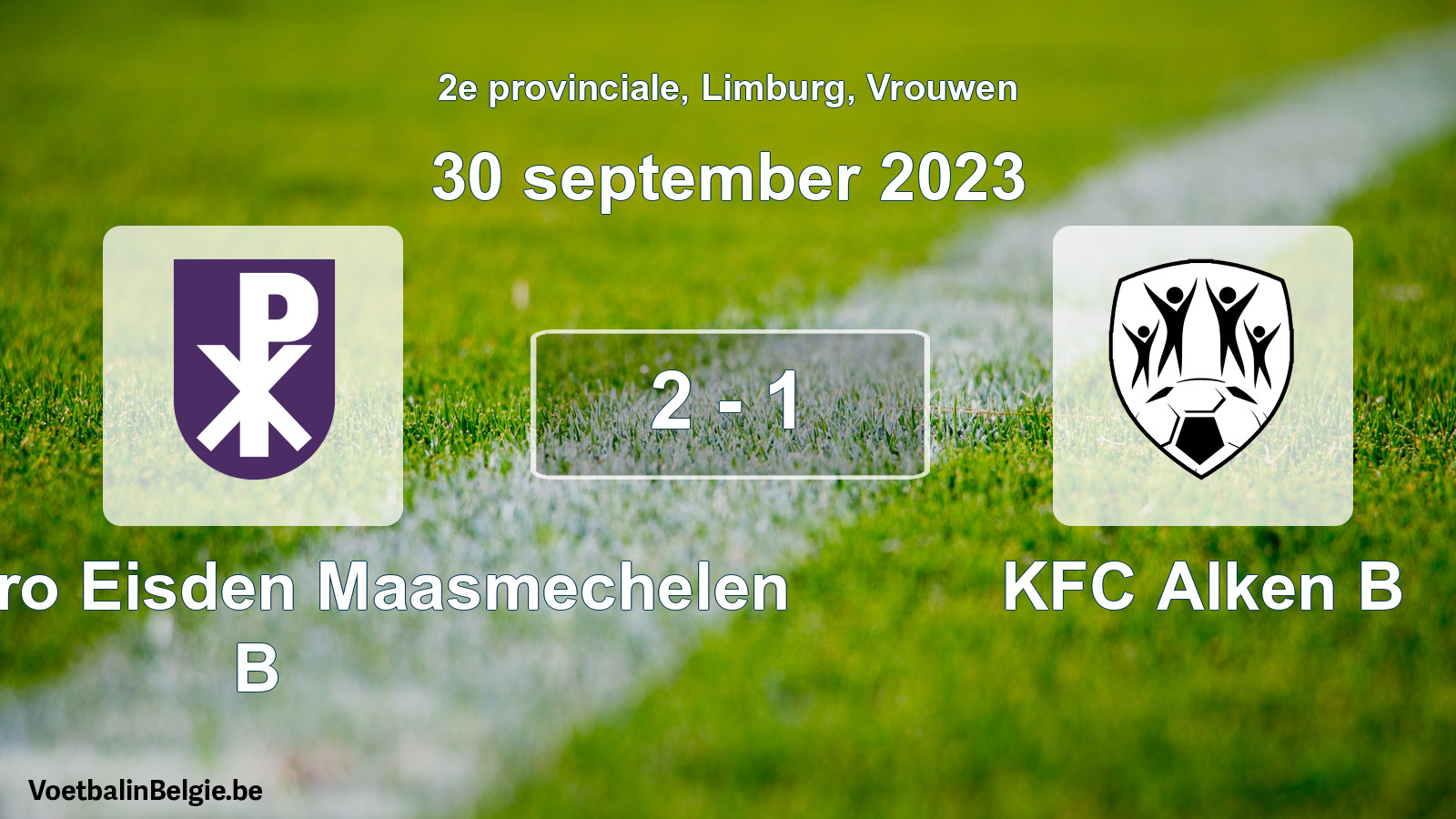 Gespeelde wedstrijd vrouwenvoetbal: Kon. Patro Eisden Maasmechelen B - KFC Alken B 2 - 1 (30 september 2023)