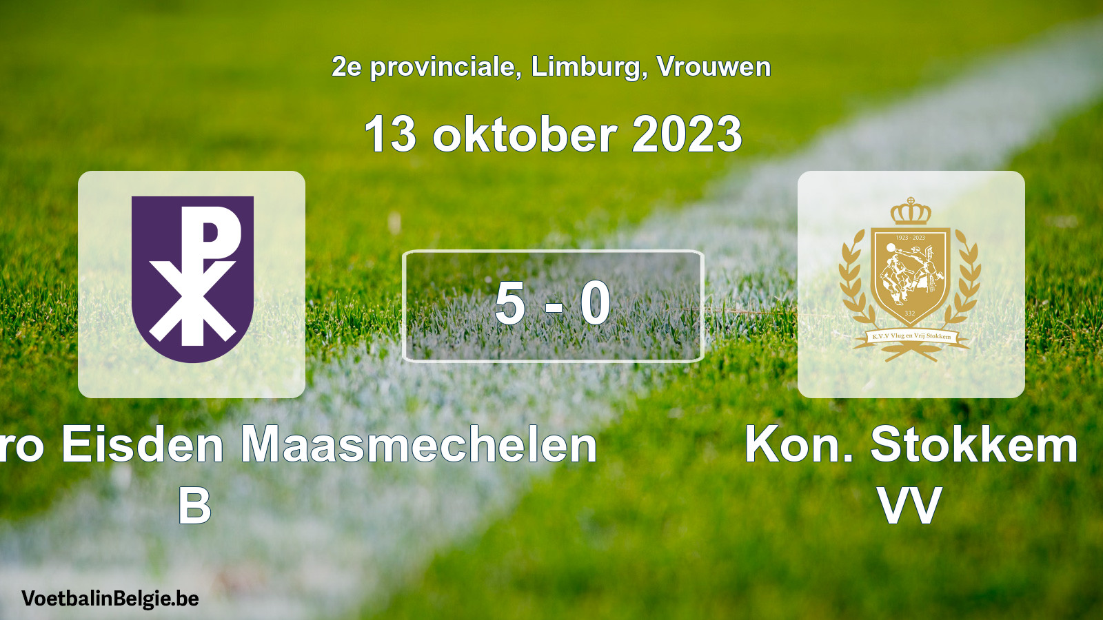 Gespeelde wedstrijd vrouwenvoetbal: Kon. Patro Eisden Maasmechelen B - Kon. Stokkem VV 5 - 0 (13 oktober 2023)