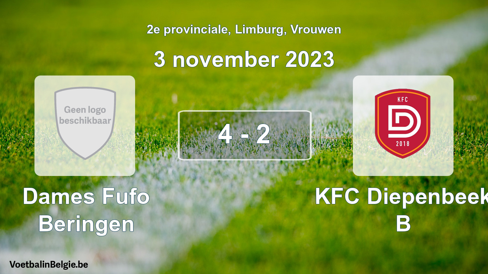 Gespeelde wedstrijd vrouwenvoetbal: Dames Fufo Beringen - KFC Diepenbeek B 4 - 2 (3 november 2023)