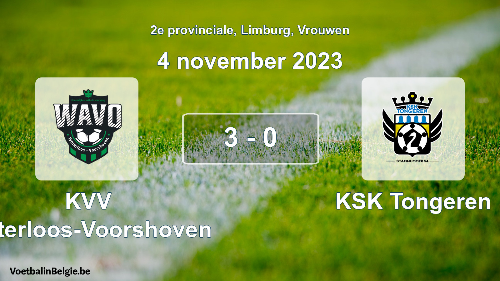 Gespeelde wedstrijd vrouwenvoetbal: KVV Waterloos-Voorshoven - KSK Tongeren 3 - 0 (4 november 2023)