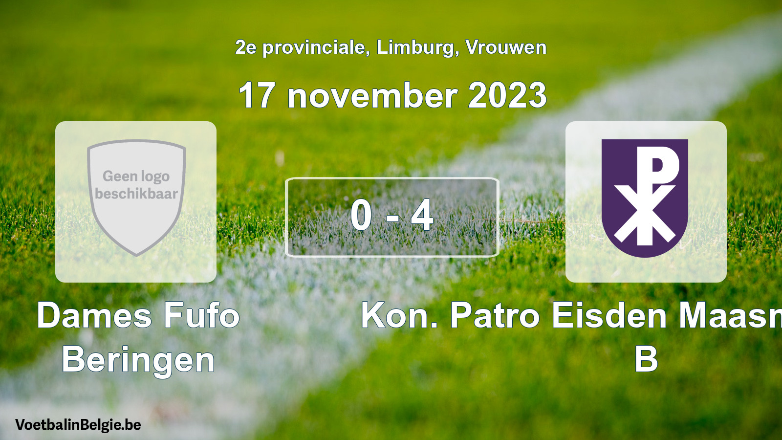 Gespeelde wedstrijd vrouwenvoetbal: Dames Fufo Beringen - Kon. Patro Eisden Maasmechelen B 0 - 4 (17 november 2023)